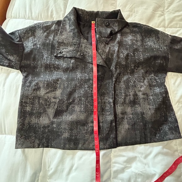 Eileen Fisher- Charcoal Grandeur Jacquard High Collar Blazer Jacket-M - Picture 5 of 8